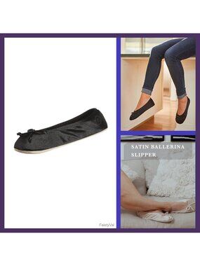 Satin Ballerina Slippers with Ribbon Bow & Suede Sole